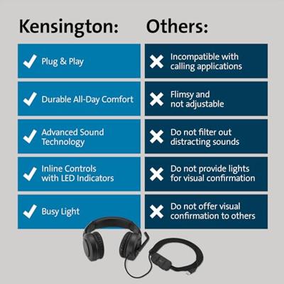 Kensington Over Ear headset Kabel Zwart Noise Cancelling Headset Computer Kensington Over Ear headset Kabel Zwart Noise Cancelling Headset Computer