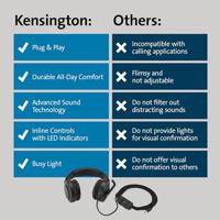 Kensington Over Ear headset Kabel Zwart Noise Cancelling Headset Computer - thumbnail