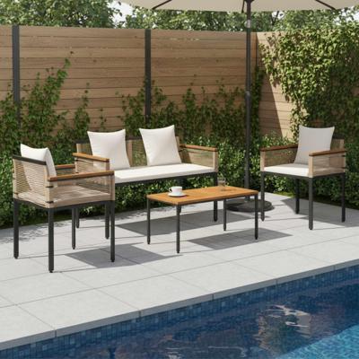 Buitenmeubelset met kussen 4 pcs Beige en Crme Wit PE Rattan Buitenmeubelset met kussen 4 pcs Beige en Crme Wit PE Rattan