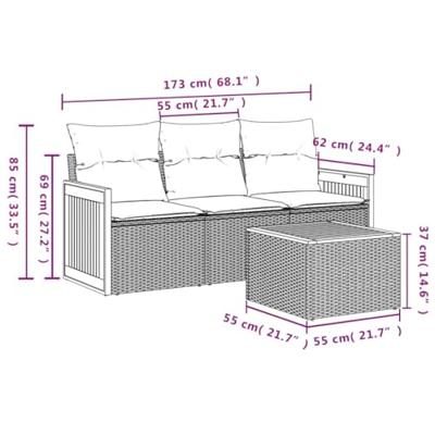 4-delige Loungeset met kussens poly rattan beige