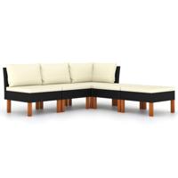 5-delige Loungeset met kussens poly rattan zwart - thumbnail