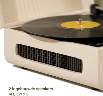 CR6255A-FG4 Mercury Draaitafel met 2 ingebouwde luidsprekers, Bluetooth In & Out en AUX, 3-speed retro platenspeler, bosgroen (crème Croc)