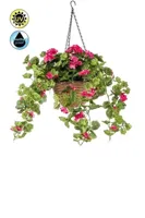 Kunstplant UV bestendig Fuchsia Geranium hangend in mand - 45cm - thumbnail