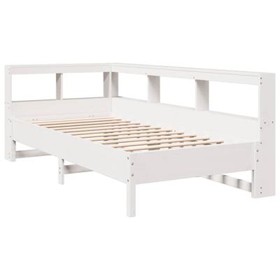 Bed met boekenkast zonder matras grenenhout wit 200x200 cm - thumbnail
