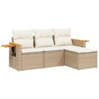 4-delige Loungeset met kussens poly rattan beige - thumbnail