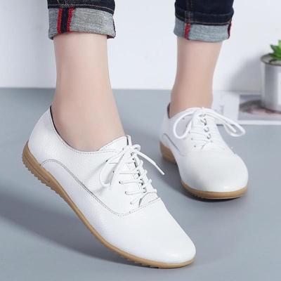 Platte bodem lichtgewicht mode casual Lace-up lederen schoenen voor vrouw (kleur: wit maat: 35) Platte bodem lichtgewicht mode casual Lace-up lederen schoenen voor vrouw (kleur: wit maat: 35)