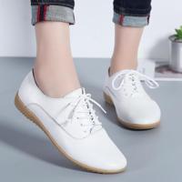 Platte bodem lichtgewicht mode casual Lace-up lederen schoenen voor vrouw (kleur: wit maat: 35) - thumbnail
