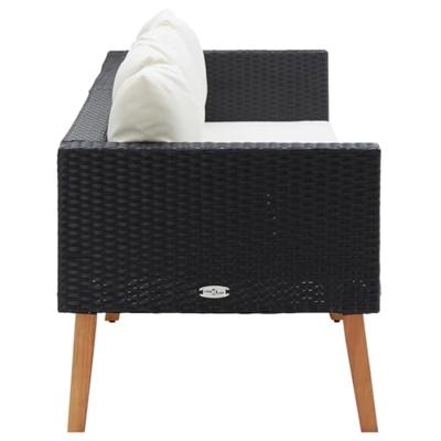 Tuinbank 3-zits met kussens poly rattan zwart Tuinbank 3-zits met kussens poly rattan zwart