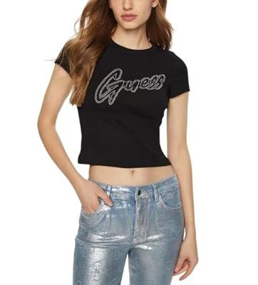 Guess Rib Logo T-Shirt Dames Zwart - Maat M - Kleur: Zwart | Soccerfanshop
