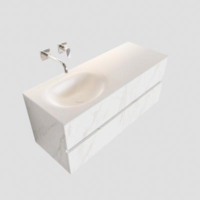 Aqua Splash Badmeubel AQS Valencia Carrara Mat 120 cm Solid Surface Ronde Wasbak - Badmeubel Valencia 120 cm Met Wasbak Links (0 Kraangaten)