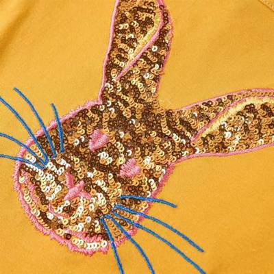 Kindershirt met lange mouwen konijnenprint 128 okerkleurig - thumbnail