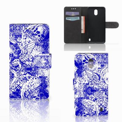 Telefoonhoesje met Naam Nokia 2 Angel Skull Blauw | Portemonnee hoesje Telefoonhoesje met Naam Nokia 2 Angel Skull Blauw | Portemonnee hoesje