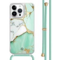 iPhone 14 Pro Max hoesje met mint koord - Marmer mintgroen - thumbnail