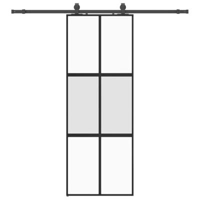 Schuifdeur met beslagset 76x205 cm gehard glas zwart