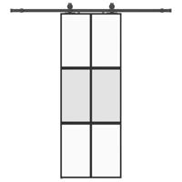 Schuifdeur met beslagset 76x205 cm gehard glas zwart - thumbnail
