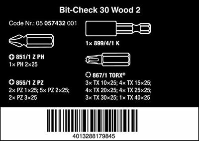 Wera Bit-Check 30 Wood 2, 30 -delig - 1 stuk(s) - 05057432001