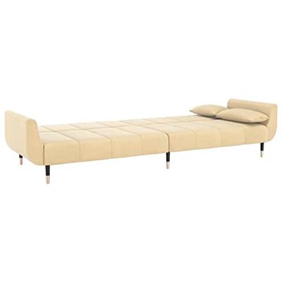 Slaapbank 2-zits met 2 kussens fluweel crèmekleurig