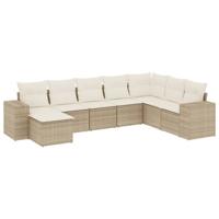 8-delige Loungeset met kussens poly rattan beige - thumbnail