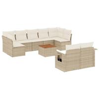 10-delige Loungeset met kussens poly rattan beige - thumbnail
