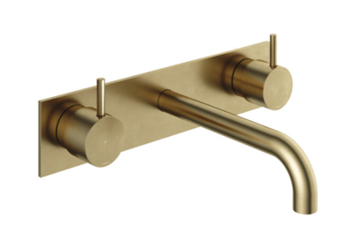 Hotbath Cobber afbouwdeel wastafelmengkraan met achterplaat en 18 cm uitloop geborsteld messing (goud) CB006TEXT18BB