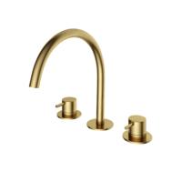 Wastafelmengkraan Hotbath Cobber 3 gats 2-hendel Gebogen 26.1 cm Geborsteld Messing PVD - thumbnail