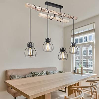 Globo HanglampMina zwart met hout 4-lichts variërend - 15326-4D