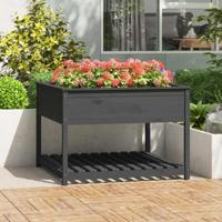 Plantenbak met schap 111,5x111,5x81 cm massief grenenhout grijs - thumbnail