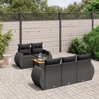 6-delige Loungeset met kussens poly rattan zwart - thumbnail
