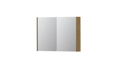 INK SPK1 Spiegelkast - 80x14x60cm - 2 deuren - dubbelzijdige Spiegel - schakelaar en stopcontact - MDF Fineer Natur 1110571