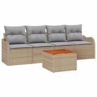 Tuinbankenset met kussen 5 pcs Beige poly rattan - thumbnail