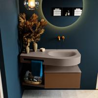 MONDIAZ RIVA 100cm badmeubel onderkast / planchet kleur Rust met 1 lade. Wastafel DULCET rechts 0 kraangaten kleur Smoke. - thumbnail