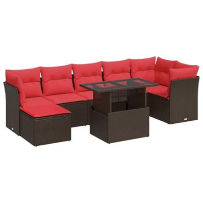 7-delige Loungeset met kussens poly rattan acacia bruin