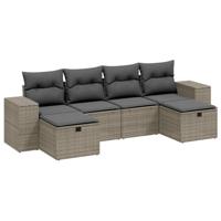 6-delige Loungeset met kussens poly rattan lichtgrijs - thumbnail
