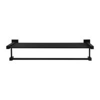 QUVIO Handdoekenrek wand met 1 stang + 1 plank - 58 cm - Zwart - thumbnail