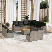 11-delige Loungeset met kussens poly rattan grijs - thumbnail