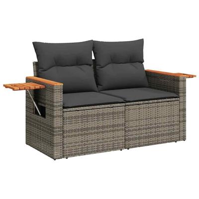 6-delige Loungeset met kussens poly rattan grijs - thumbnail