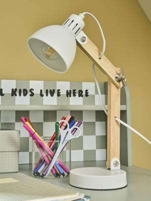 Gelede tafellamp van hout en metaal wit