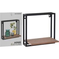 Home & Styling Metalen Ophangrek met Houten Plank 25x15x25 cm Zwart/Bruin - thumbnail