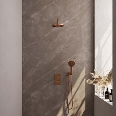Inbouw Regendouche Set Brauer Copper Edition Gebogen Wanduitloop Ronde Hoofddouche 20 cm Met Handdouche 3 Standen Koper Brauer