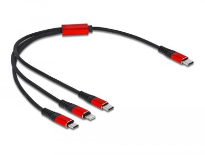 Delock USB-laadkabel USB 2.0 USB-C stekker, USB-C stekker, USB-micro-B stekker, Apple Lightning stekker 0.30 m Zwart, Rood 86710 - thumbnail