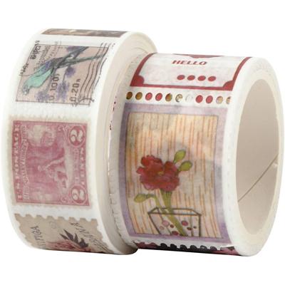 Creativ Company Masking tape, stempel- en bloemmotieven, l: 3+5 m, b: 20+25 mm, 2 rol/ 1 doos