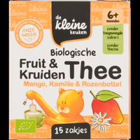 De Kleine Keuken Biologische Fruit & Kruiden Thee Mango, Kamille & Rozenbottel 6+ Maanden 15 x 2 g bij Jumbo - thumbnail