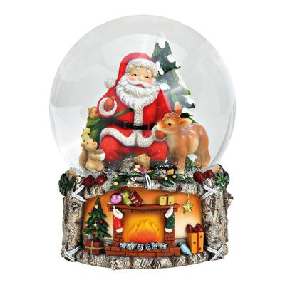 Muziekdoos, sneeuwbol met Nikolaas en dieren van poly, gekleurd glas (B/H/D) 15x20x15cm