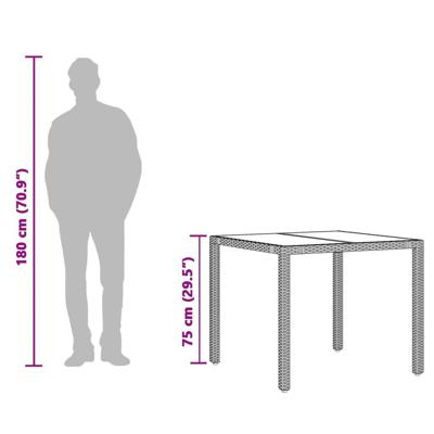 Tuintafel met glazen blad 90x90x75 cm poly rattan grijs - thumbnail