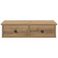 Wandschap met lades 60x25x15 cm bewerkt hout artisanaal eiken - thumbnail