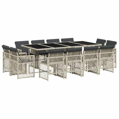 13-delige Tuinset met kussens poly rattan lichtgrijs