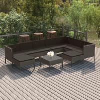 10-delige Loungeset met kussens poly rattan grijs - thumbnail