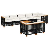 8-delige Loungeset met kussens poly rattan zwart - thumbnail