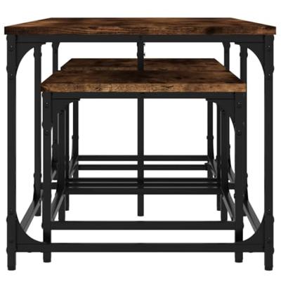 3-delige Tafeltjesset bewerkt hout gerookt eikenkleurig