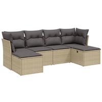 6-delige Loungeset met kussens poly rattan gemengd beige - thumbnail
